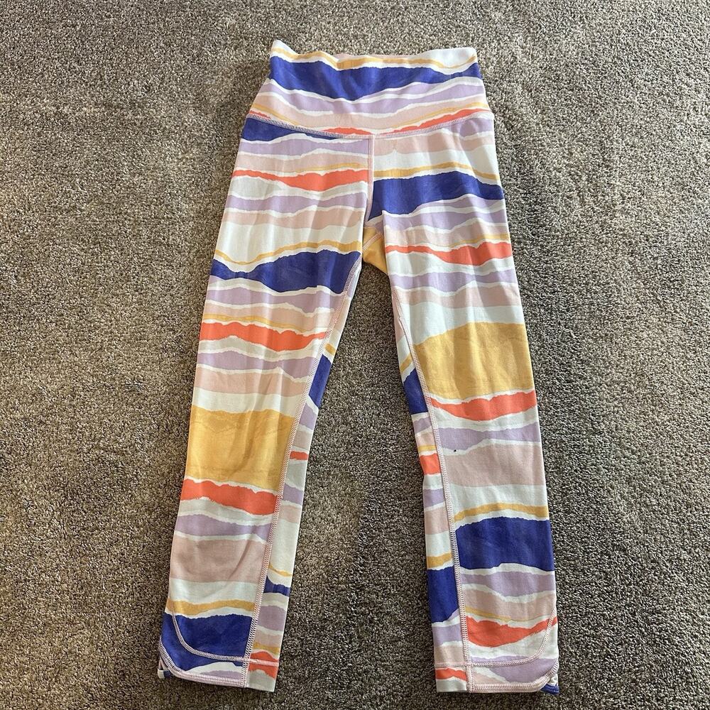 Lululemon True Self Crop Bleacher Stripe Iris Purple Sherbet Leggings SMALL S